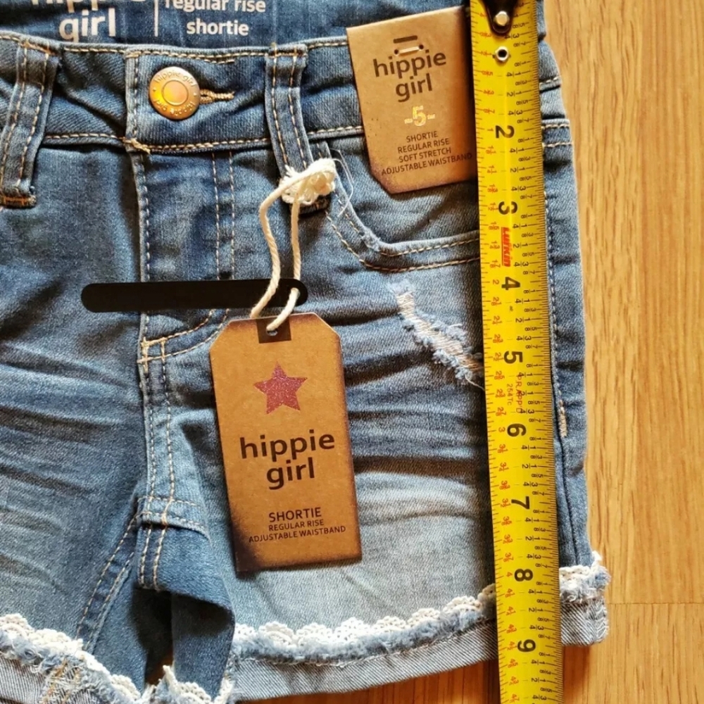 Hippie Girl NWT Girls Size 5 Reg-Rise Stretch Lace Trim Denim Shorts - Picture 7 of 9